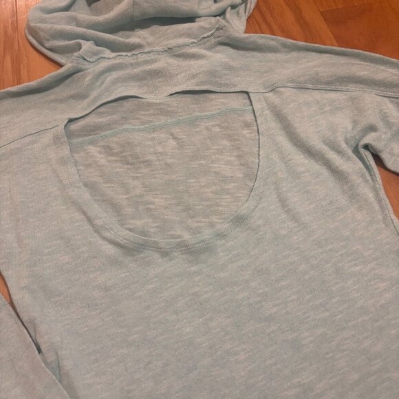 VICTORIA'S SECRET PINK BLUE SLOUCHY PULLOVER OPEN BACK TUNIC SWEATER HOODIE XS - Picture 5 of 5